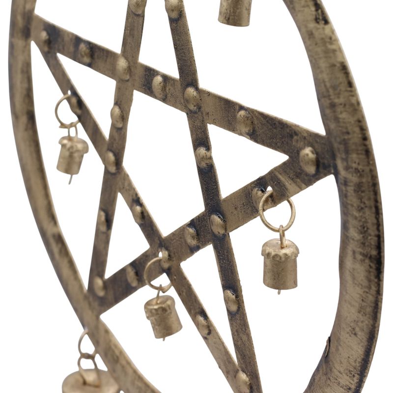Carillons Indiens – Pentagone en Fer avec Cloches de Vache – 25x49 cm