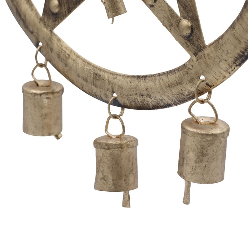 Carillons Indiens – Pentagone en Fer avec Cloches de Vache – 25x49 cm