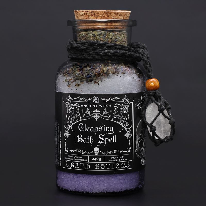 Potion De Bain De Sorcière Ancienne & Amulette En Cristal De Roche - Purification Spirituelle