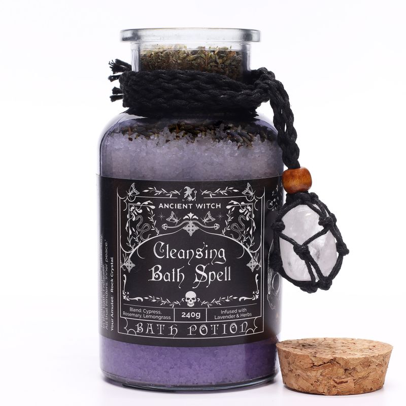 Potion De Bain De Sorcière Ancienne & Amulette En Cristal De Roche - Purification Spirituelle