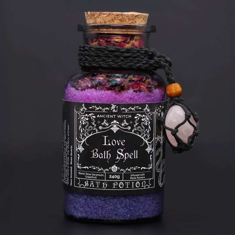 Potion De Bain De Sorcière Ancienne & Amulette En Quartz Rose - Amour