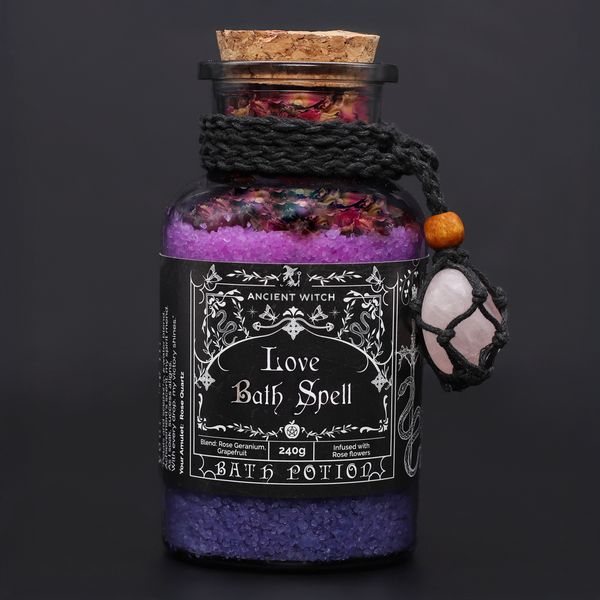 Potion De Bain De Sorcière Ancienne & Amulette En Quartz Rose - Amour