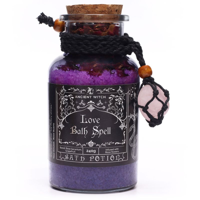 Potion De Bain De Sorcière Ancienne & Amulette En Quartz Rose - Amour