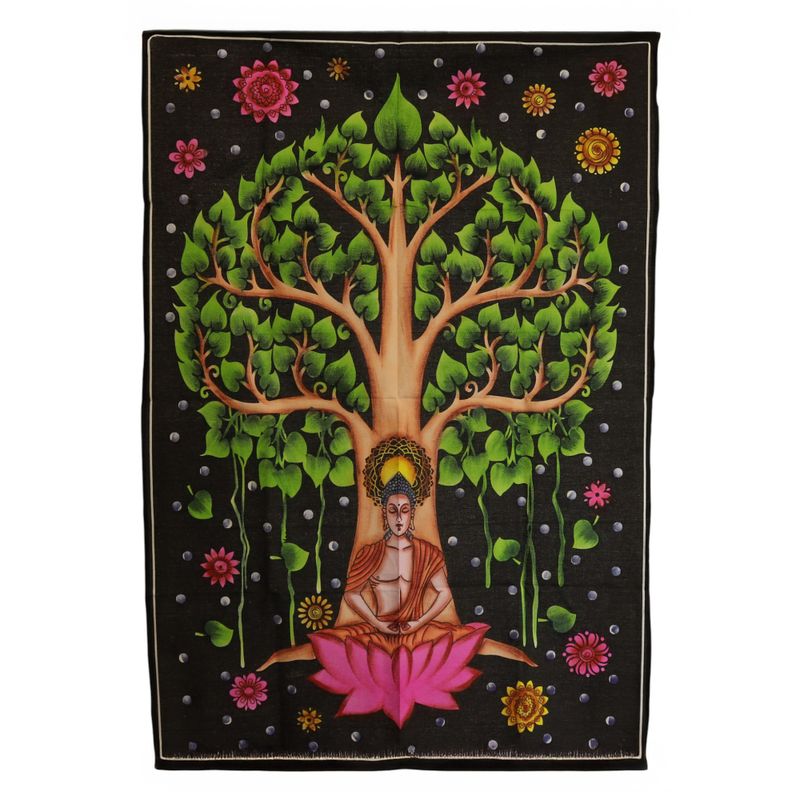 Art Mural En Coton (70x110cm) - Bouddha Arbre De Bodhi