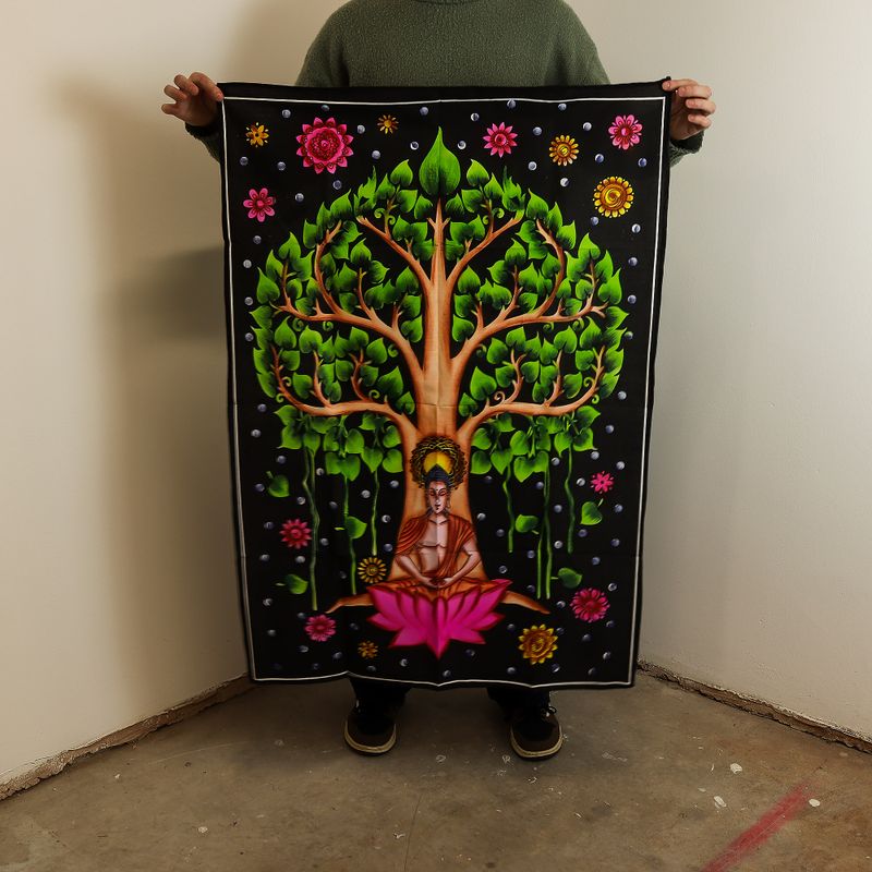 Art Mural En Coton (70x110cm) - Bouddha Arbre De Bodhi