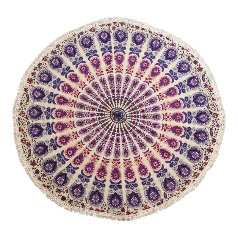 Petit Mandala Rond En Coton (130cm) - Paon Pourpre