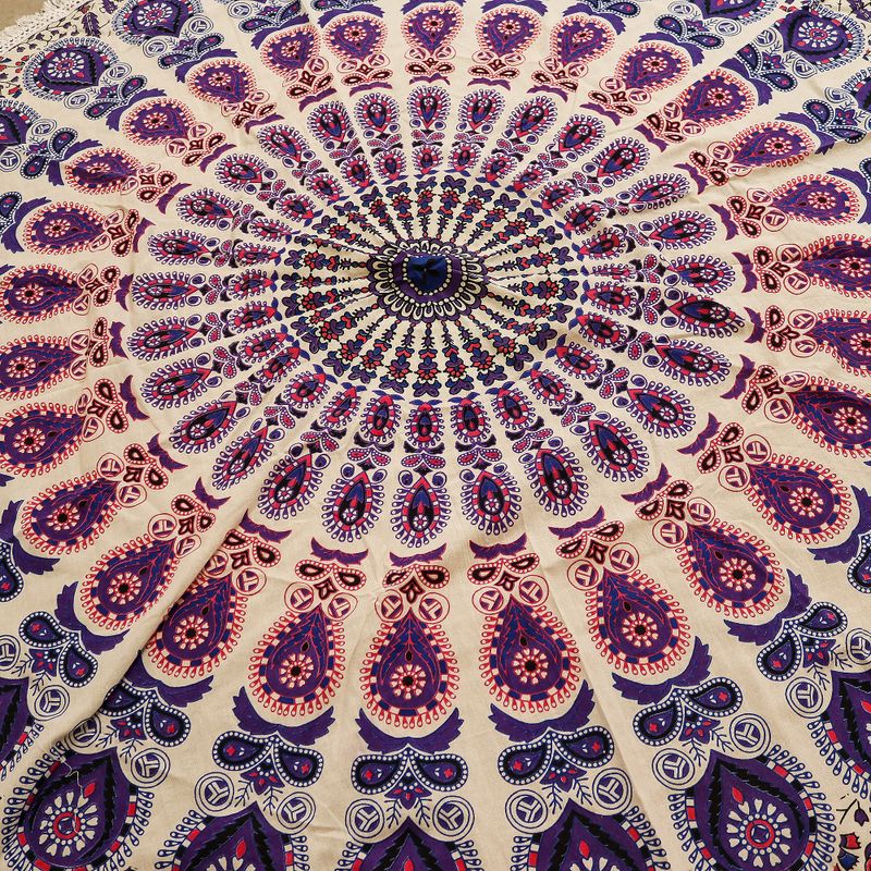 Petit Mandala Rond En Coton (130cm) - Paon Pourpre