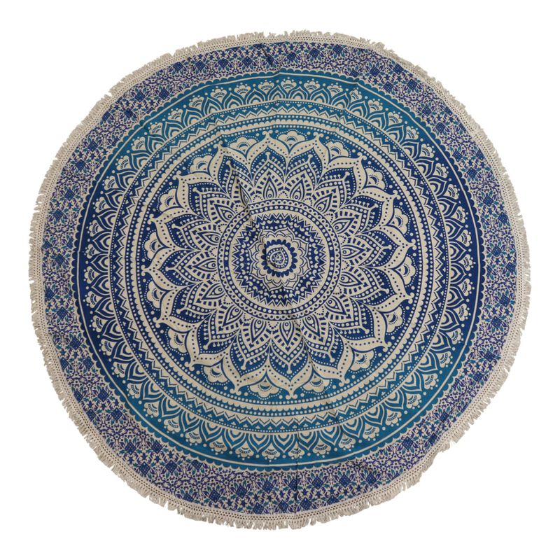 Petit Mandala Rond En Coton (130cm) - Bleu Classique