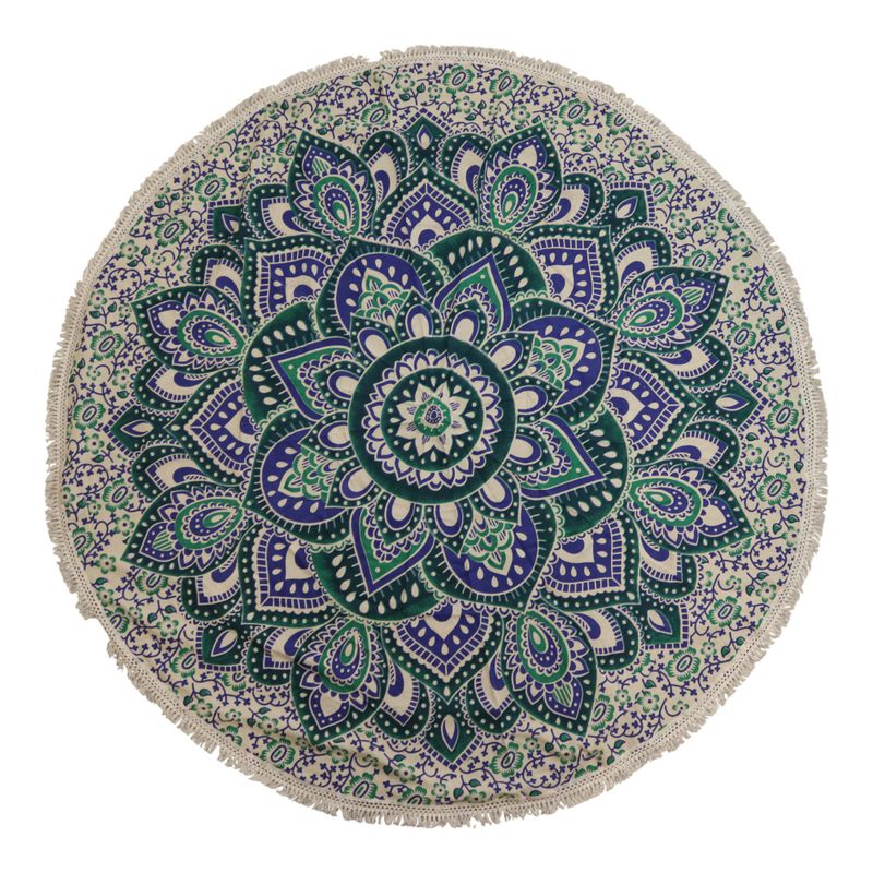 Petit Mandala Rond En Coton (130cm) - Sarcelle & Bleu
