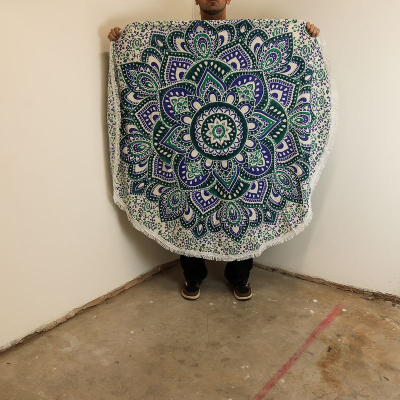Petit Mandala Rond En Coton (130cm) - Sarcelle & Bleu