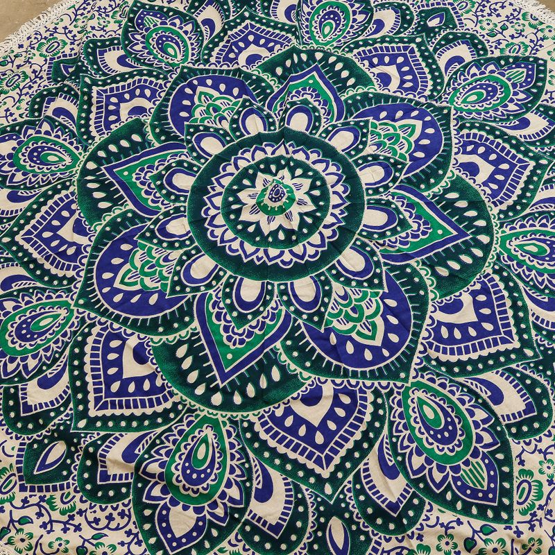 Petit Mandala Rond En Coton (130cm) - Sarcelle & Bleu