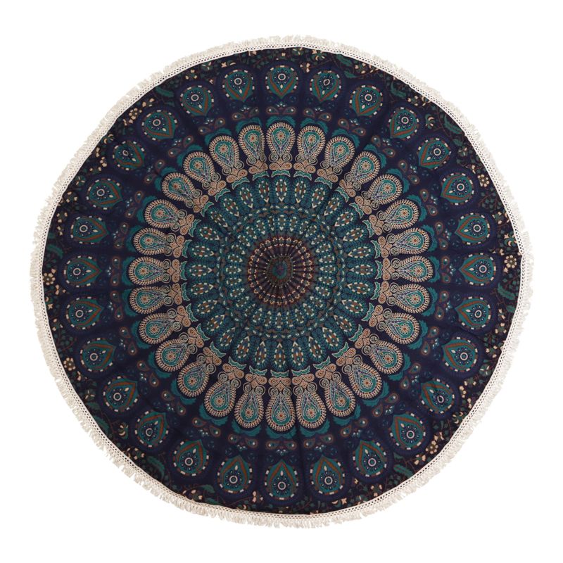 Petit Mandala Rond En Coton (130cm) - Paon Bleu
