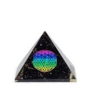 Petite Pyramide en Orgonite 5,5 x 4,5 cm – Fleur de Vie – Pépites de Tourmaline Noire