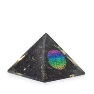 Petite Pyramide en Orgonite 5,5 x 4,5 cm – Fleur de Vie – Pépites de Tourmaline Noire