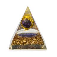 Pyramide d’Orgonite Moyenne 7 x 6 cm – Améthyste Enveloppée – Pépites de Cuivre