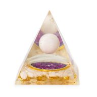 Pyramide d’Orgonite Moyenne 7 x 6 cm – Sphère de Quartz Flottante – Morceaux de Quartz