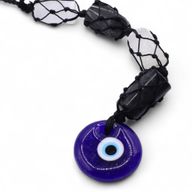 Pendentif Pierre Suspendue – Tourmaline Noire & Sélénite Polie – Œil Protecteur
