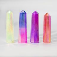 Obélisques En Pierres Précieuses, env. 9 cm – Quartz Cristal Aura – Pêche