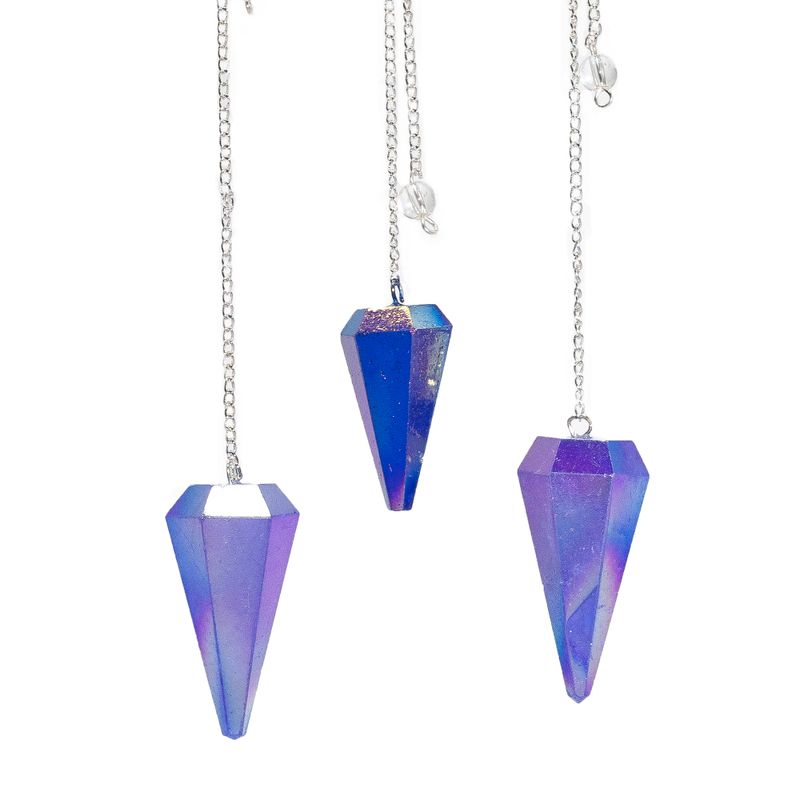 Pendule à Six Faces – Cristal Aurore Bleu – 4 cm