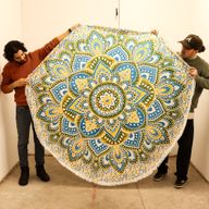 Grand Mandala Rond En Coton (180cm) - Jaune & Bleu
