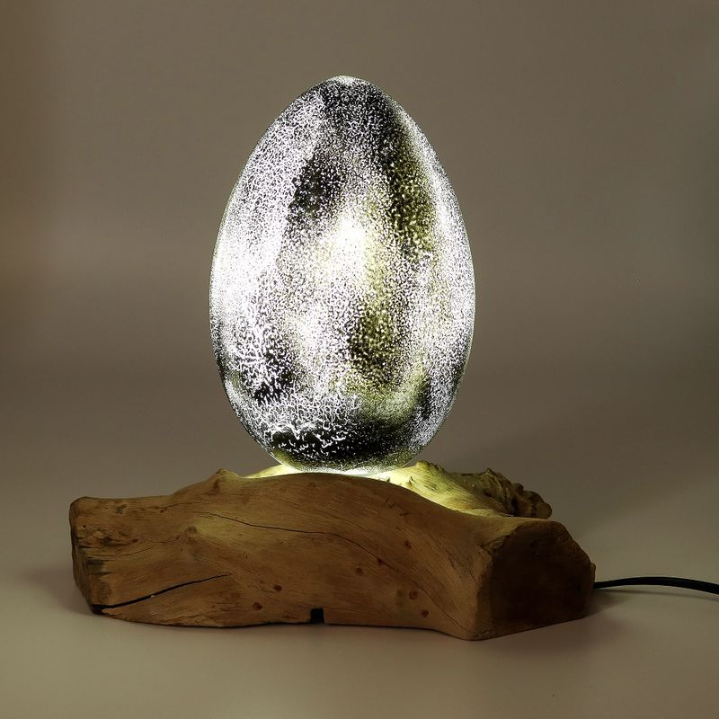 Lampe DriftGlow – Abat-jour Œuf de Lave Craquelé – Gris