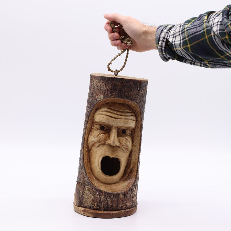 Tronc d’arbre visage - Nichoir - Vieux grincheux