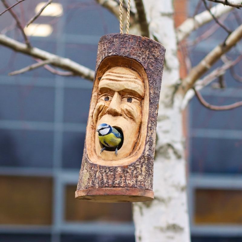 Tronc d’arbre visage - Nichoir - Vieux grincheux