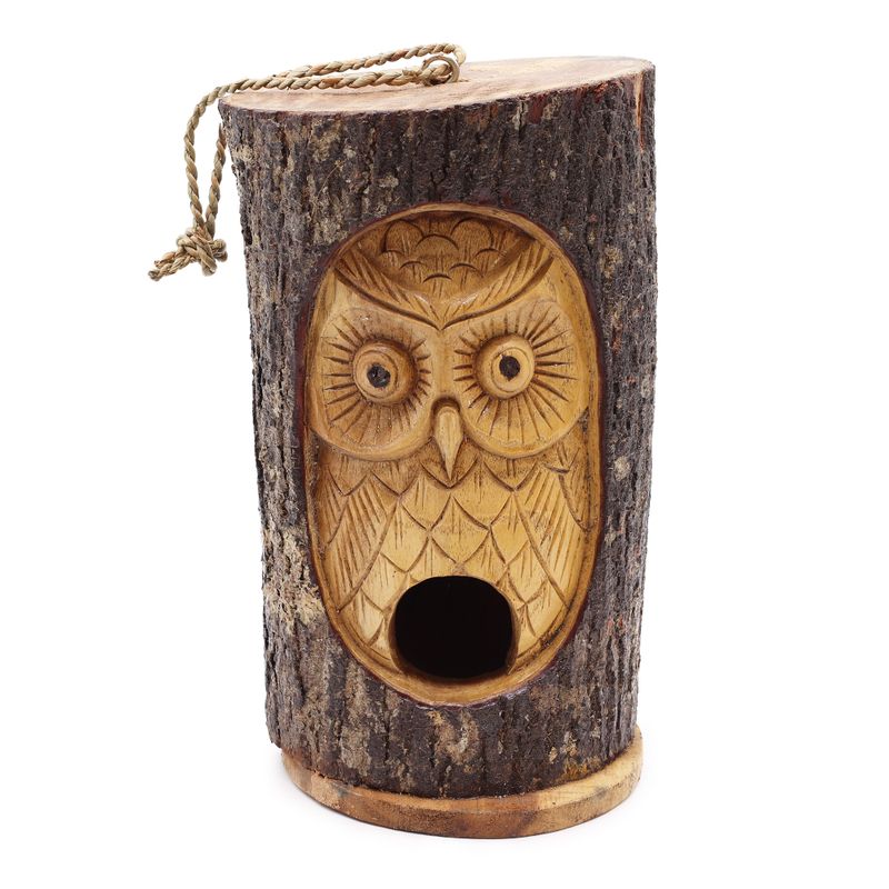 Tronc d’Arbre Visage – Nichoir – Chouette Sage