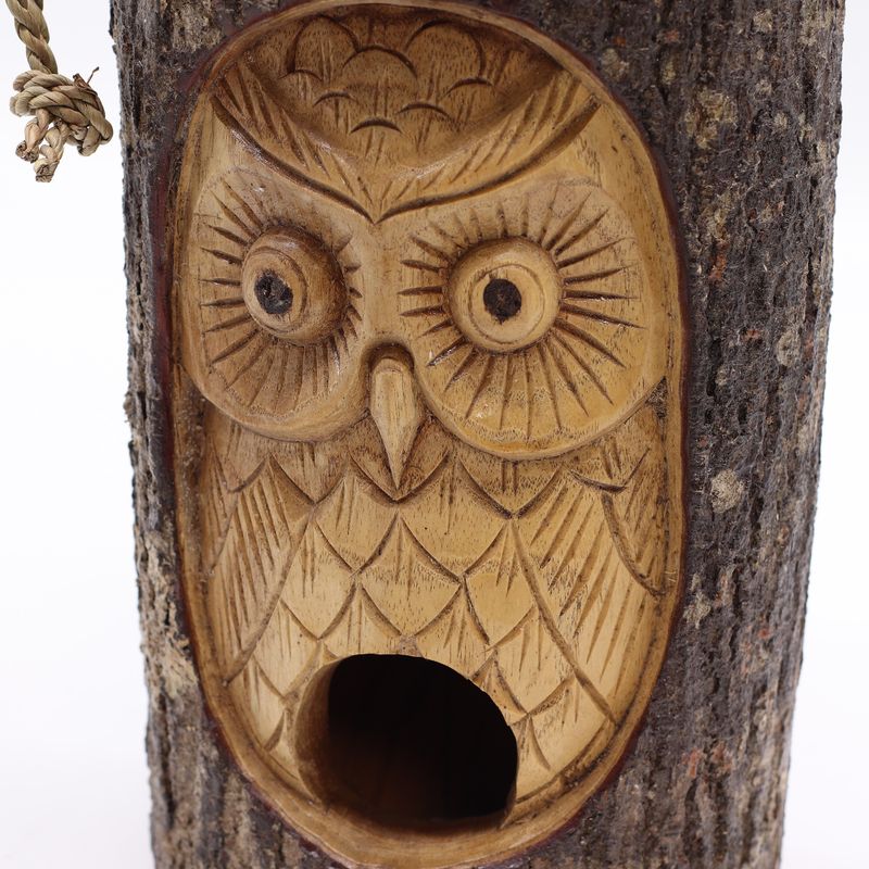 Tronc d’Arbre Visage – Nichoir – Chouette Sage