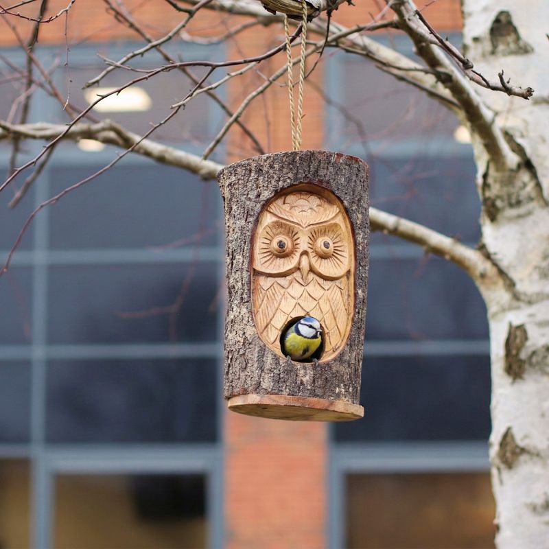 Tronc d’Arbre Visage – Nichoir – Chouette Sage