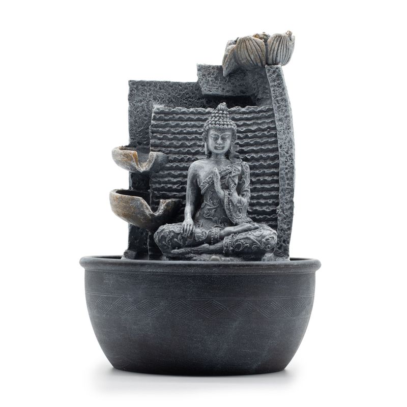 Fontaine de Table - 19x19x28 cm - Bouddha, Pots Cascadants & Fleur de Lotus