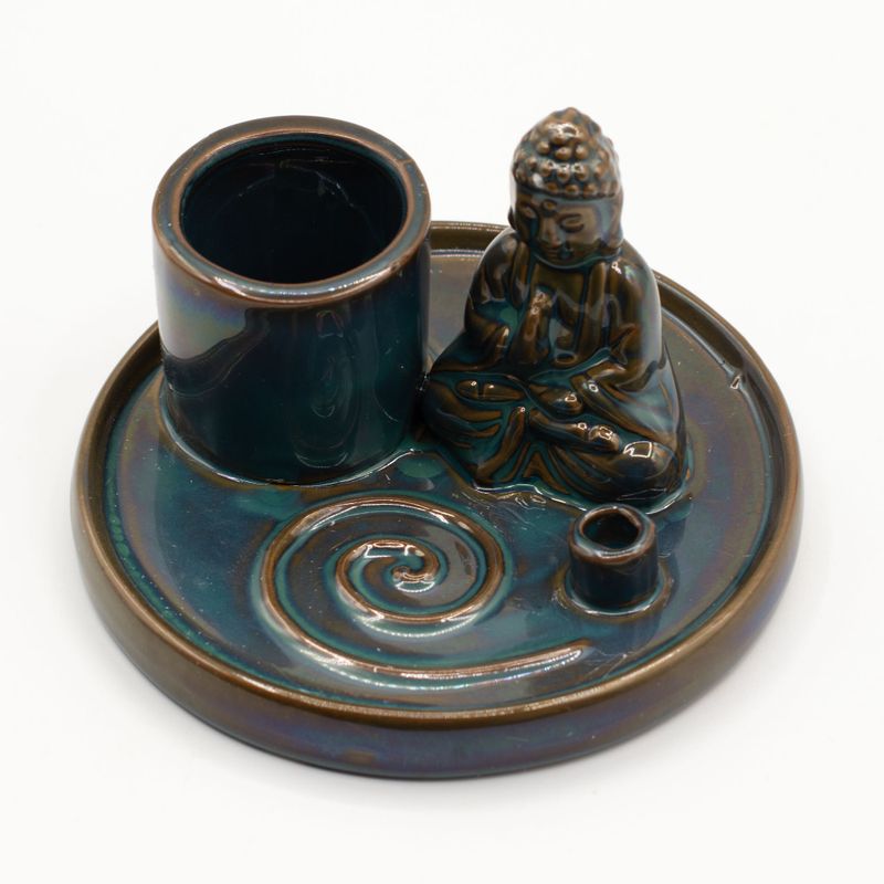 Plaque d’Encens Multi-Usage Bouddha – Céramique Bleue