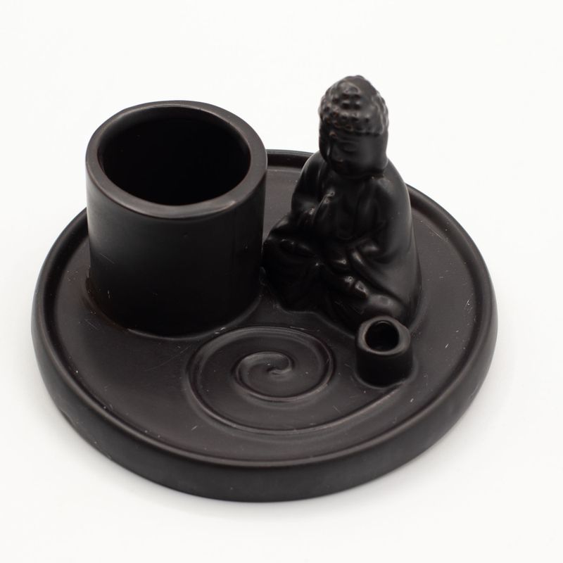 Plaque d’Encens Multi-Usage Bouddha – Céramique Noir Mat