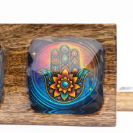 Set de Plateaux Moyens Émaillés En Bois de Manguier- Hamsa