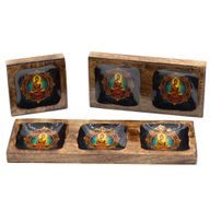 Set de Grands Plateaux Émaillés En Bois de Manguier - Bouddha