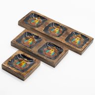 Set de Grands Plateaux Émaillés En Bois de Manguier - Bouddha
