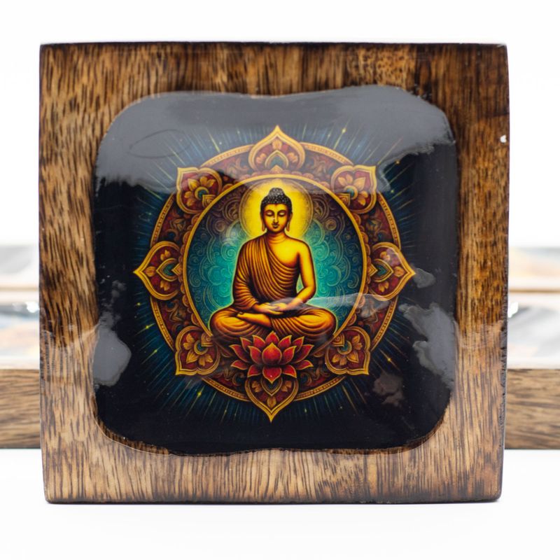 Set de Grands Plateaux Émaillés En Bois de Manguier - Bouddha