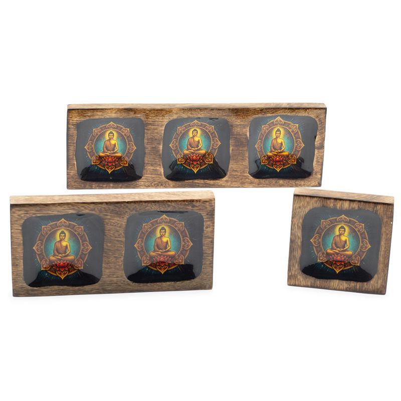 Set de Grands Plateaux Émaillés En Bois de Manguier - Bouddha