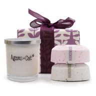 Coffret Cadeau – Pierre de Lune (Bougie) + Provence & Thé et Roses (Galets Effervescents)