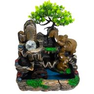 Fontaine de Table - 30x20x35 cm - Éléphants Amoureux, Boule de Cristal, Lumière & Moulin à Eau