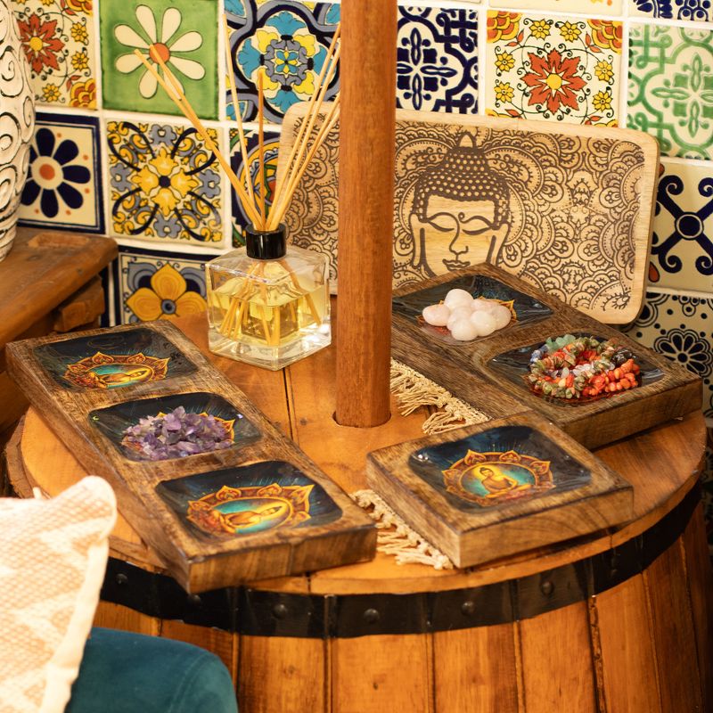 Set de Grands Plateaux Émaillés En Bois de Manguier - Bouddha