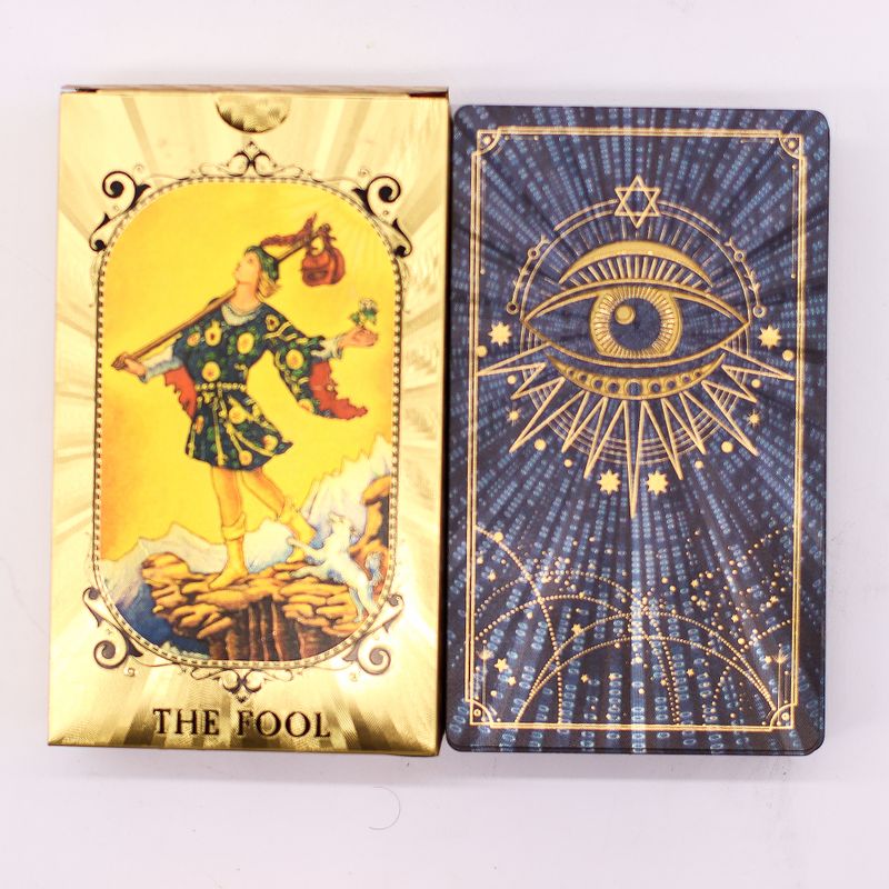 Jeu De Cartes De Tarot Avec Dorure Bleue Et Dorée – Œil Qui Voit Tout – Avec Livret