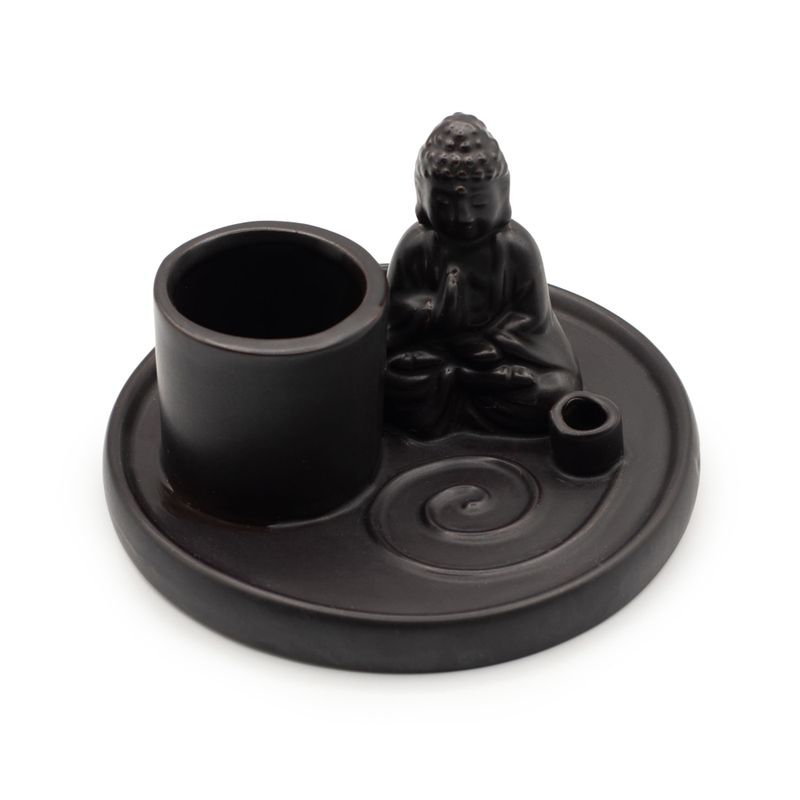 Plaque d’Encens Multi-Usage Bouddha – Céramique Noir Mat