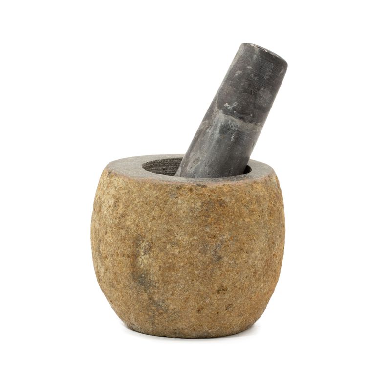 Mortier & Pilon Décoratifs en Pierre de Rivière Naturelle – Petit (env. 9x7 cm)