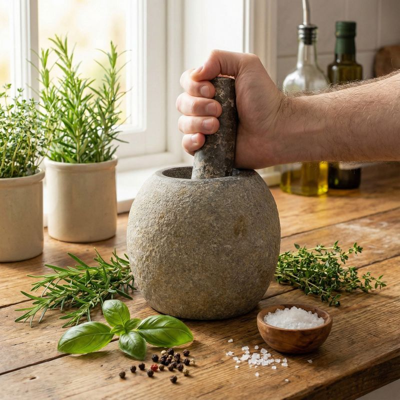Mortier & Pilon Décoratifs en Pierre de Rivière Naturelle – Grand (env. 15x12 cm)