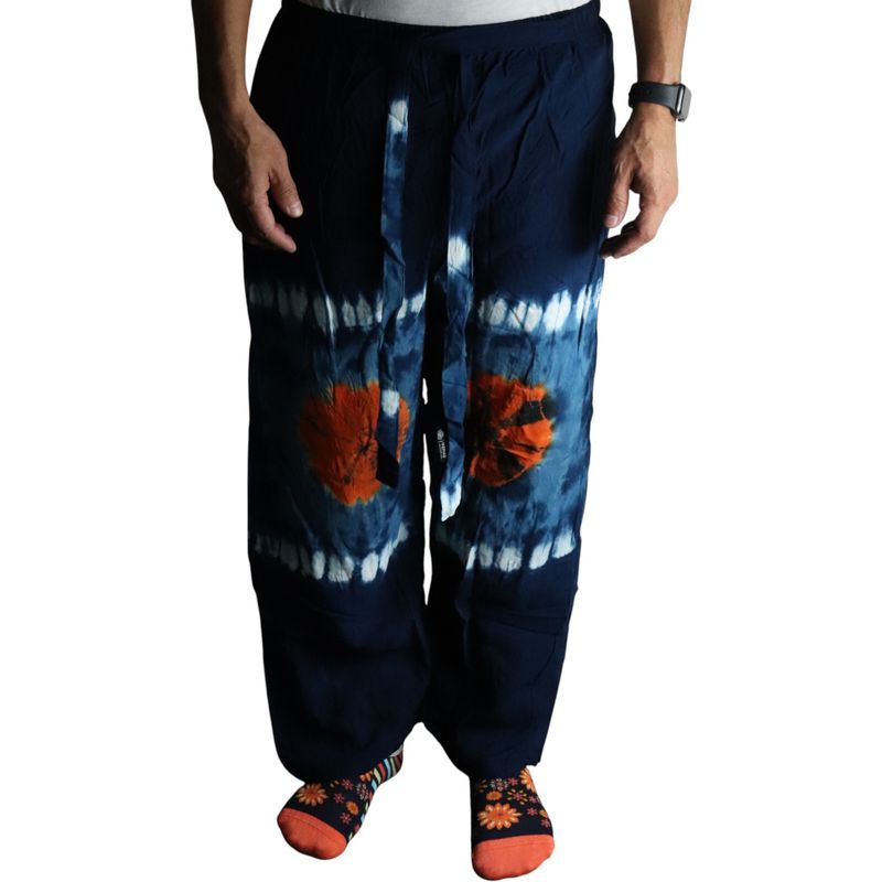 Pantalon De Détente Style Japonais - M - Bleu, Sarcelle / Orange