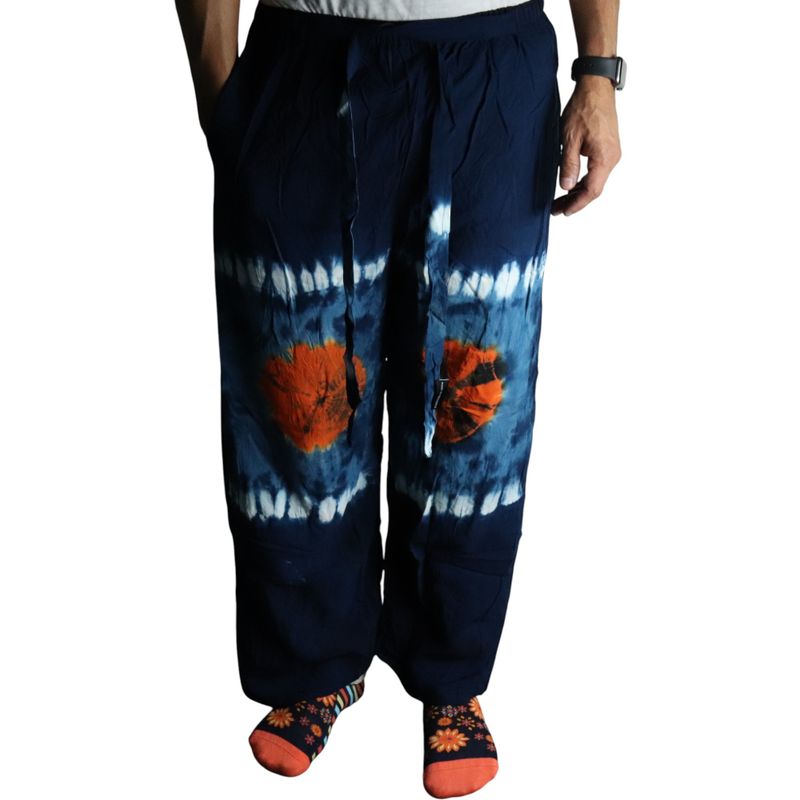 Pantalon De Détente Style Japonais - L - Bleu, Sarcelle / Orange