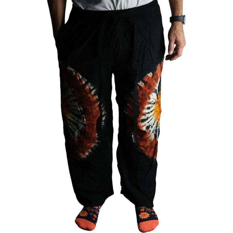 Pantalon De Détente Style Japonais - L - Chocolat noir / Orange