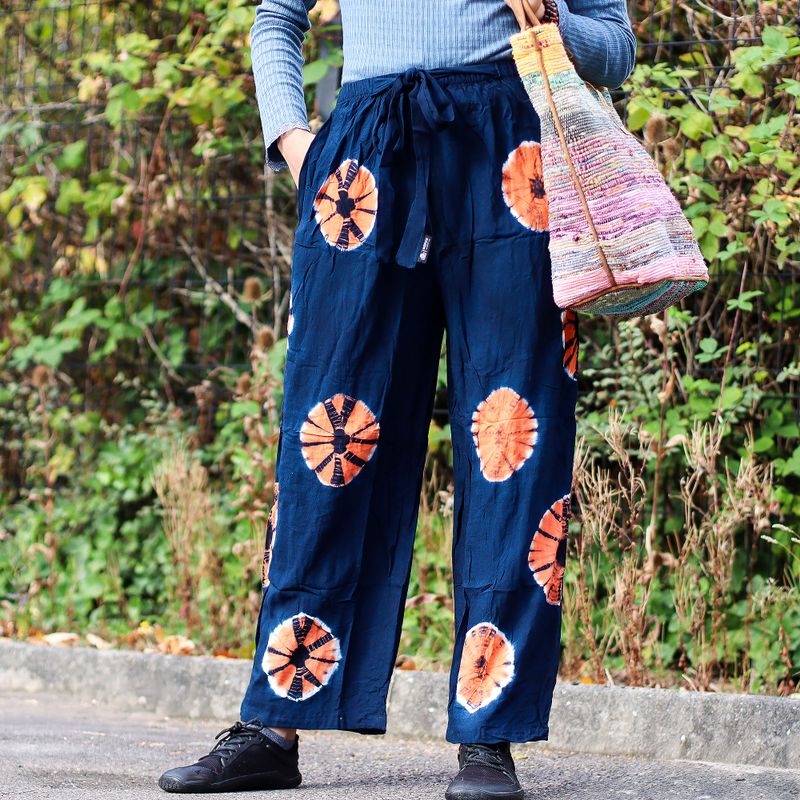 Pantalon De Détente Style Japonais - L - Bleu, Orange