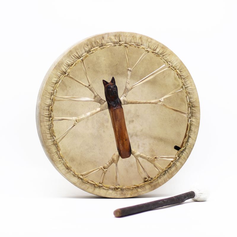 Esprit du Loup – Tambour Chamanique avec Baguette – Accordable – 40 cm